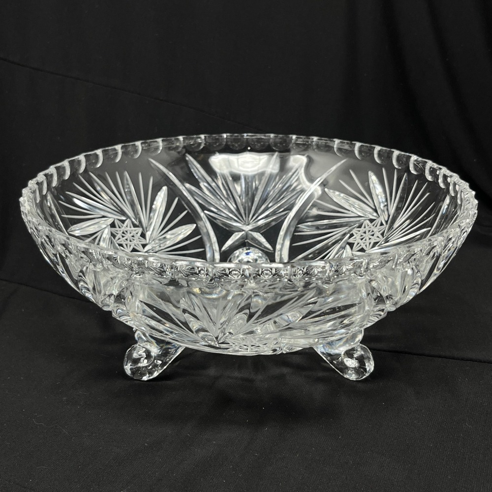 American Cut Pinwheel 3 Toed Vegetable Serving Bowl Crystal 9.5" Round Formal‎
